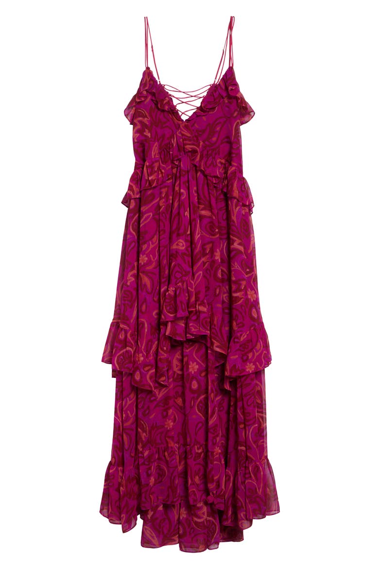 Anahi Paisley Bloom Ruffle Maxi Dress, Alternate, color, PURPLE GARNET MULTI