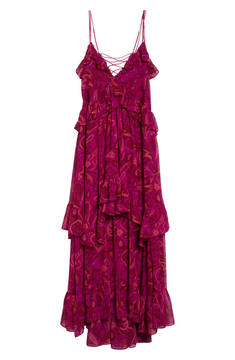 Cinq à Sept Anahi Paisley Bloom Ruffle Maxi Dress, Alternate, color, Purple Garnet Multi