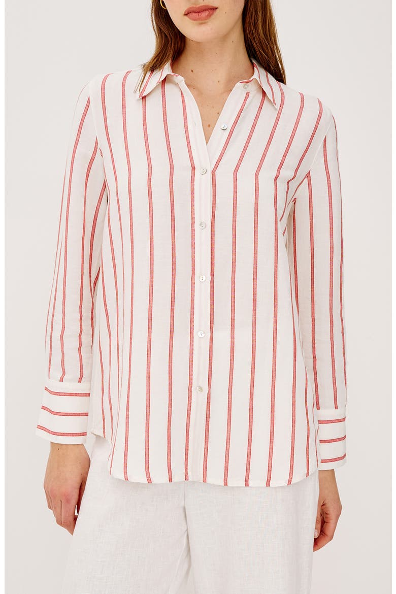 Knox Linen Blend Button-Up Shirt, Main, color, SCARLET IVORY STRIPE