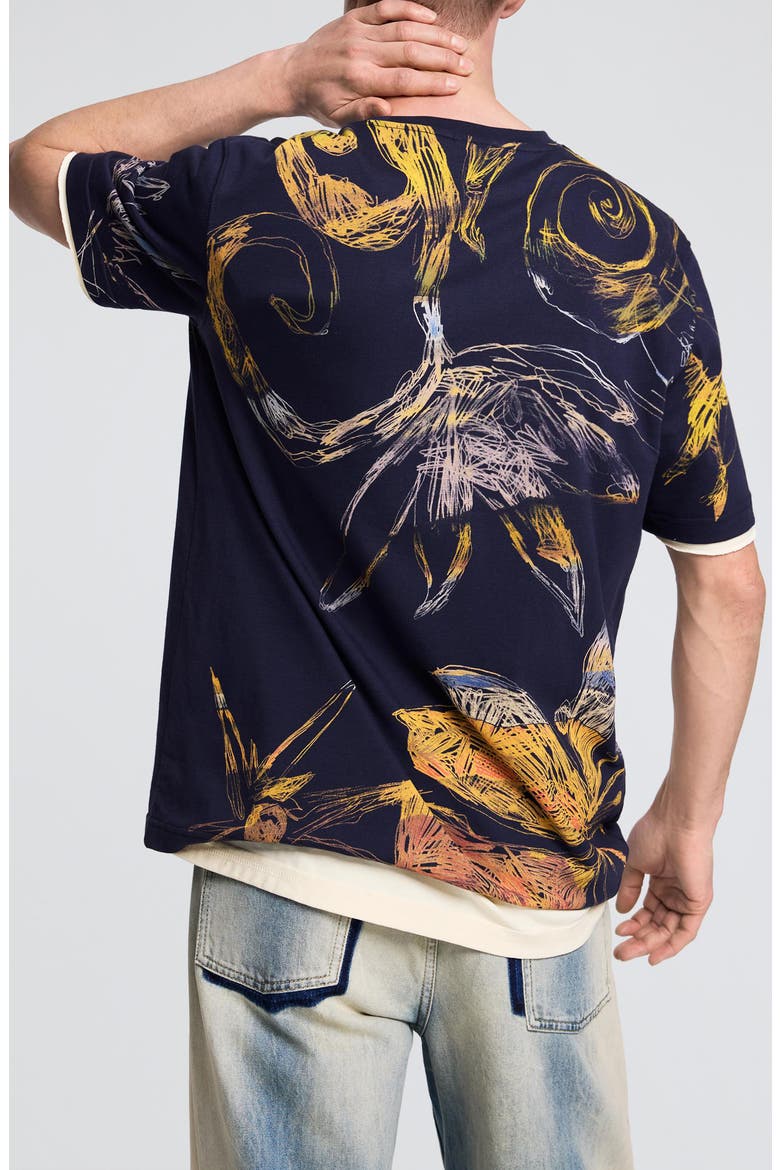 Floral Graphic Cotton T-Shirt, Alternate, color, NAVY BLUE