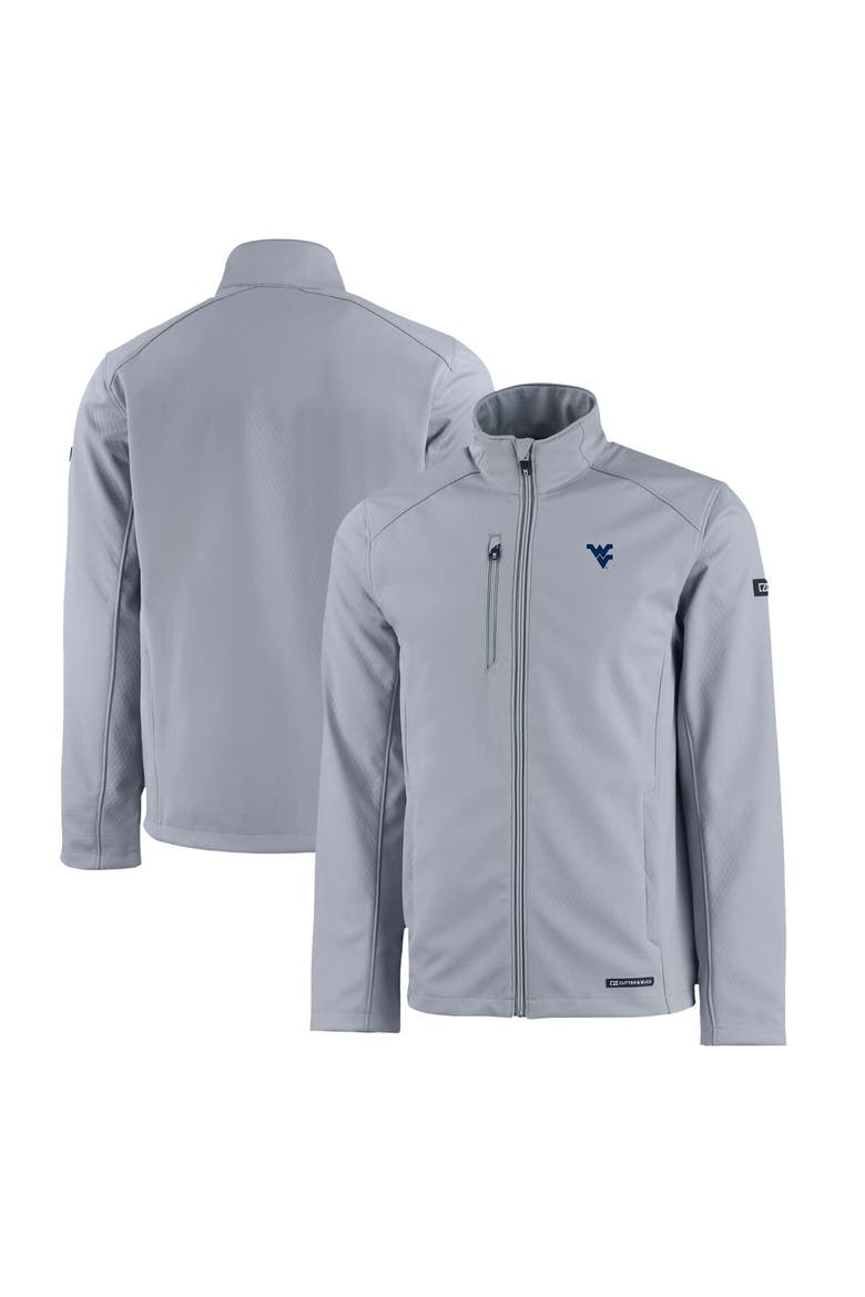 Men's Cutter & Buck  Gray West Virginia Mountaineers Evoke Eco Softshell Recycled Full-Zip Jacket, Main, color, Gray