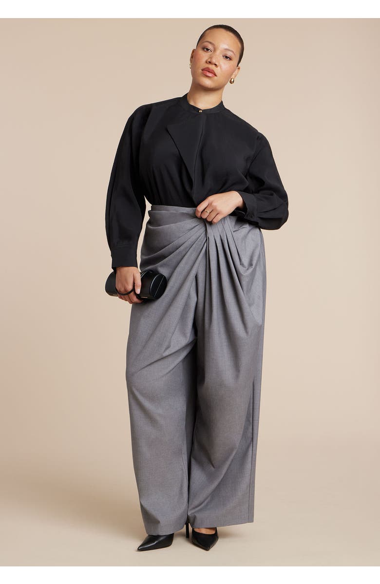 ELOQUII Draped Pleat Detail Trouser, Alternate, color, Marled Grey