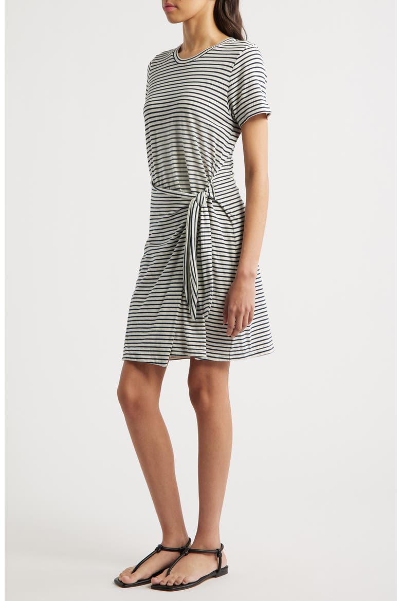 Edie Stripe Tie Waist T-Shirt Dress, Alternate, color, IVORY NAVY MICRO STRIPE