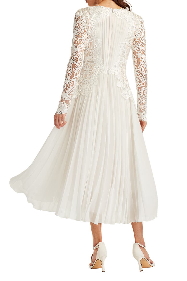 Long-Sleeve Ribbon Chiffon Midi Dress, Alternate, color, IVORY/ PETAL