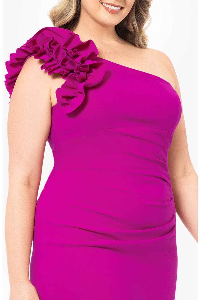 Ruffle One-Shoulder Scuba Crepe Cocktail Dress, Alternate, color, NEW FUCHSIA