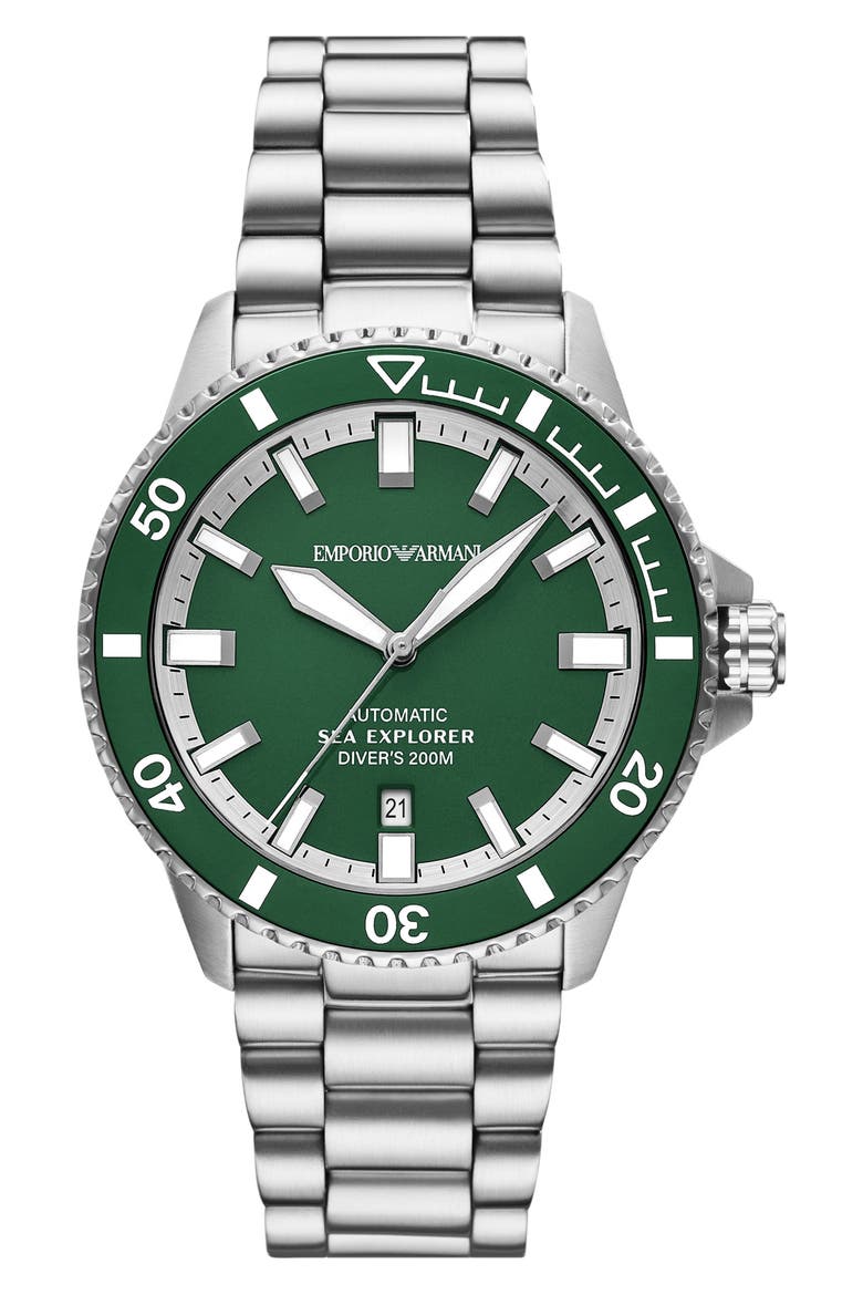 Sea Explorer Bracelet Strap Automatic Diving Watch, 42.5mm, Main, color, SILVER