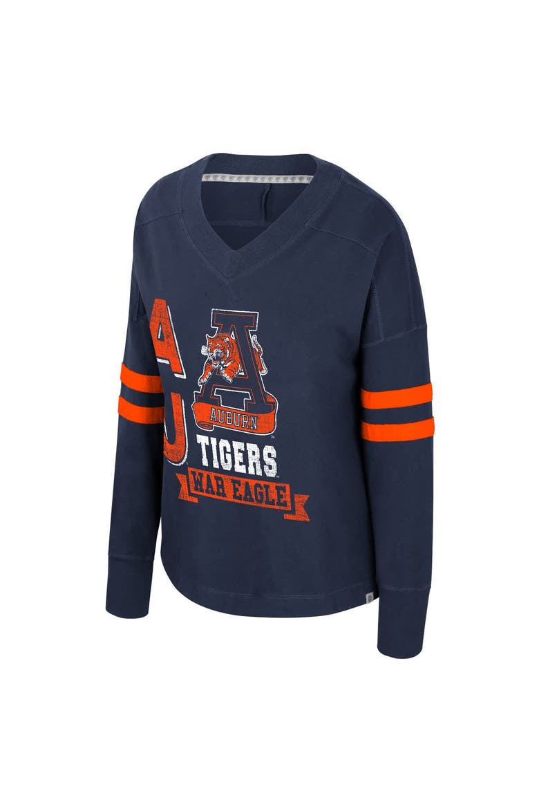 Women's Colosseum  Navy Auburn Tigers Oversized Violet Distressed V-Neck Long Sleeve T-Shirt, Alternate, color, Navy