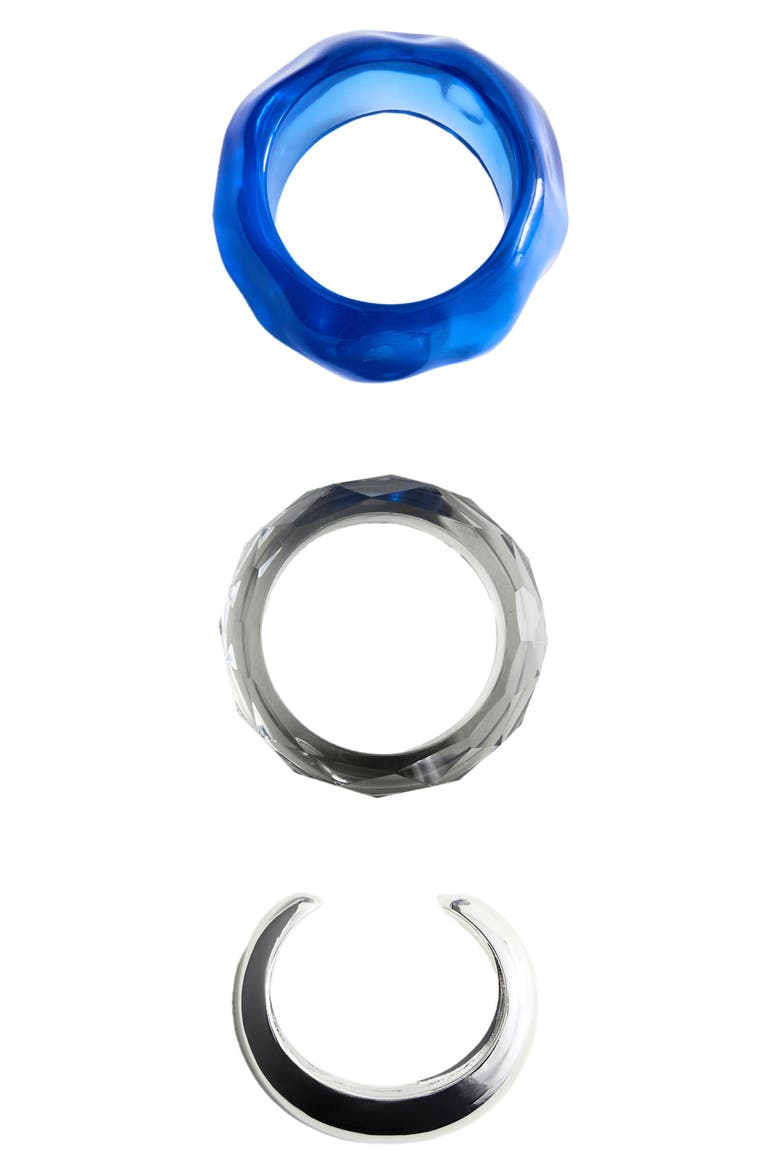 Set of 3 Mixed Texture Bangle Bracelets, Main, color, SILVER