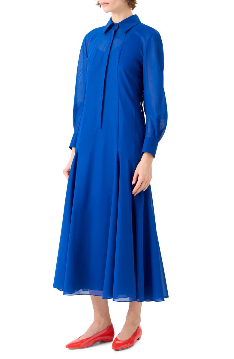 Akris Godet Flared Long Sleeve Cotton Voile Shirtdress, Alternate, color, Lapis Blue