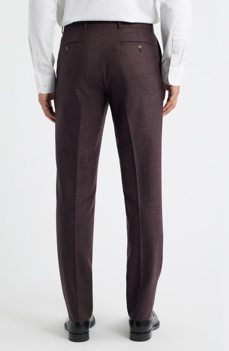 Berle Tick Weave Windowpane Check Virgin Wool Dress Pants, Alternate, color, Burgundy