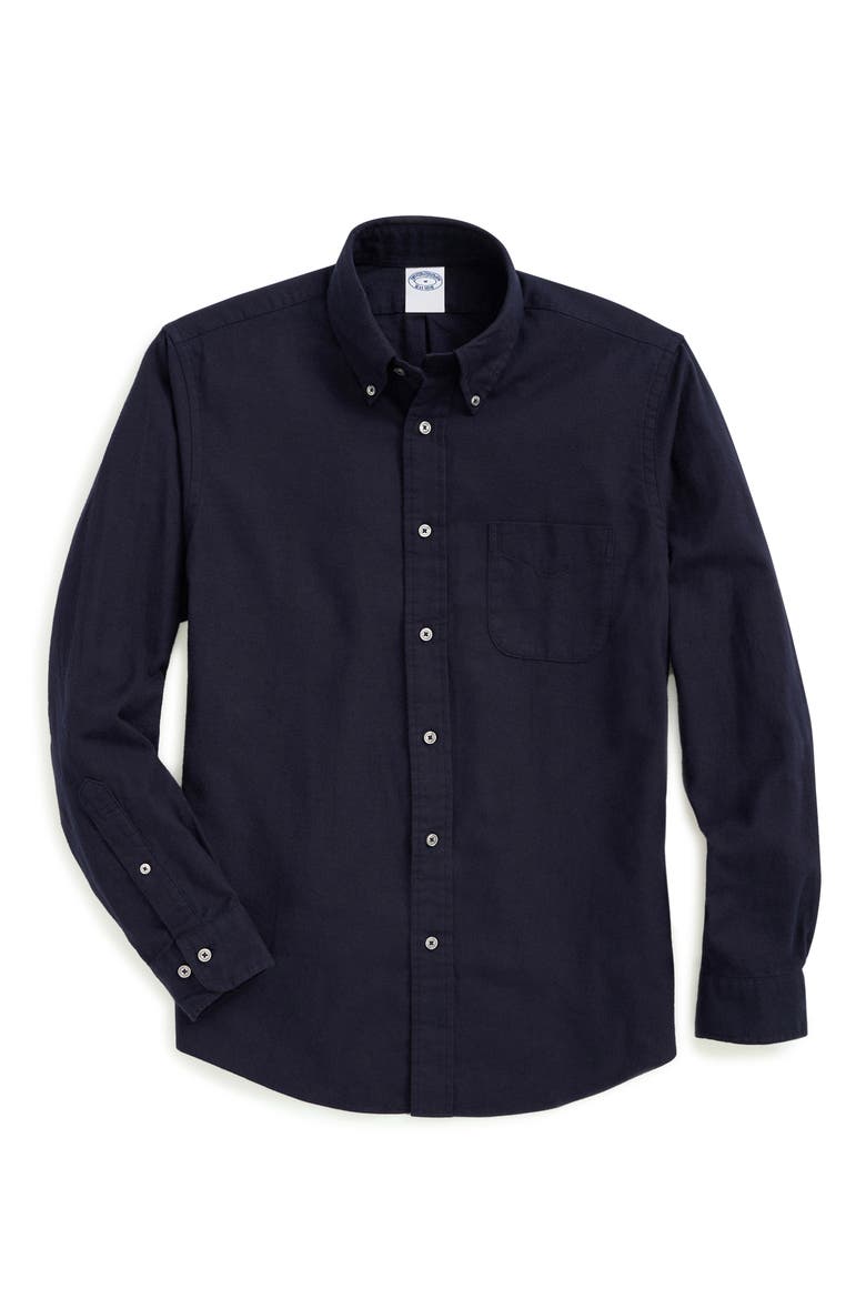 Solid Flannel Button-Down Shirt, Main, color, NAVY