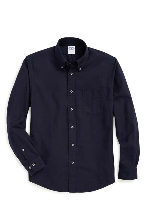 Solid Flannel Button-Down Shirt