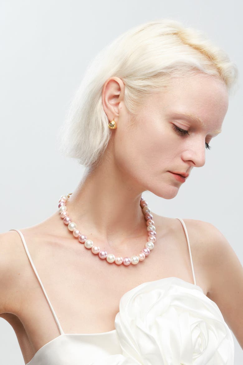 Shell Pearl Necklace with Gem-Encrusted Carabiner Lock, Alternate, color, Pink