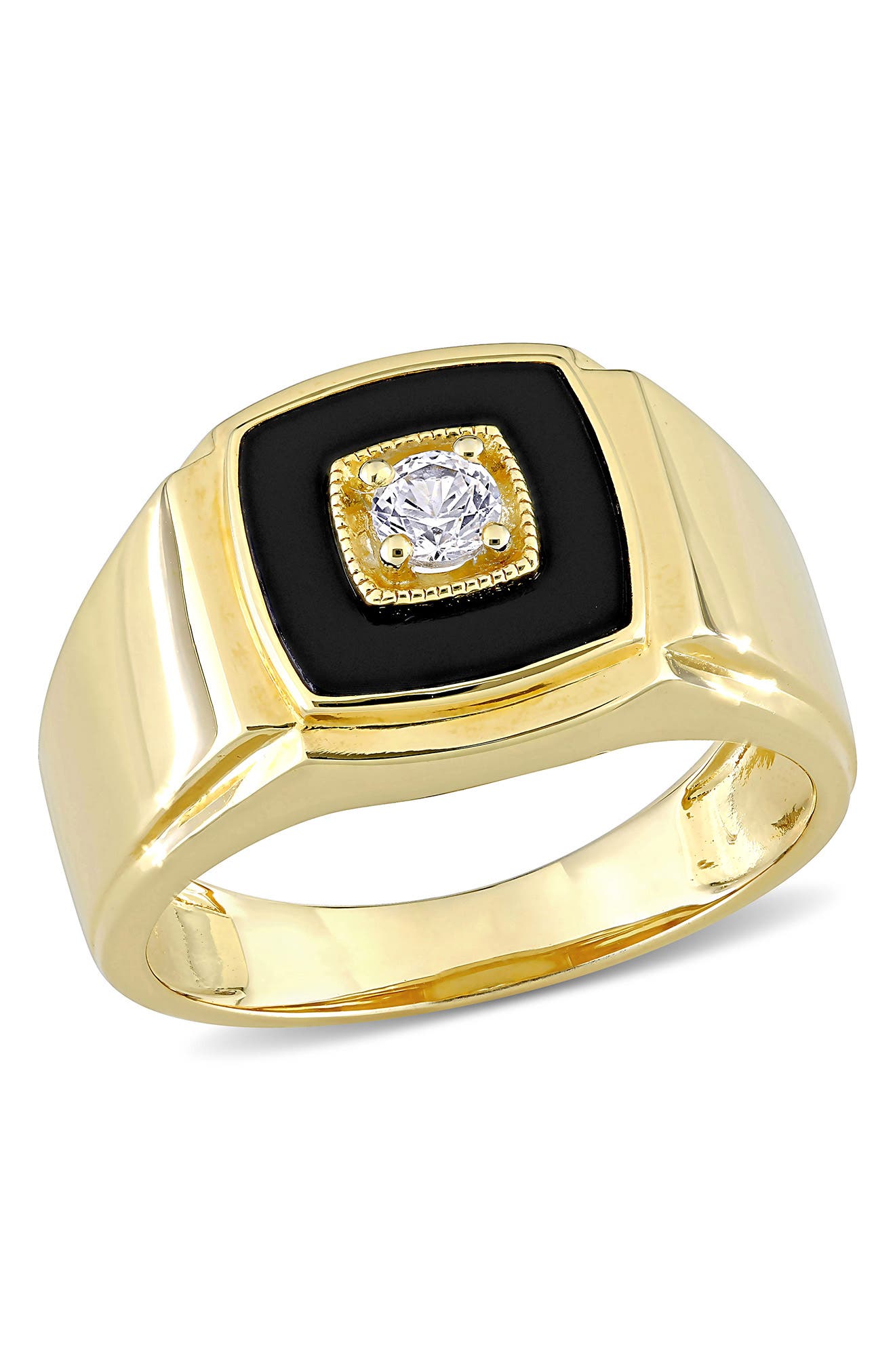DELMAR Men's Black Onyx & Created White Sapphire Ring