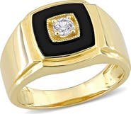 DELMAR Men's Black Onyx & Created White Sapphire Ring