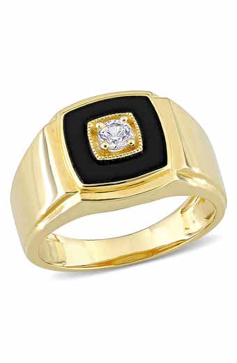 DELMAR Men's Black Onyx & Created White Sapphire Ring