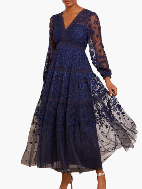 Celestia Ribbon Long Sleeve V-Neck Gown