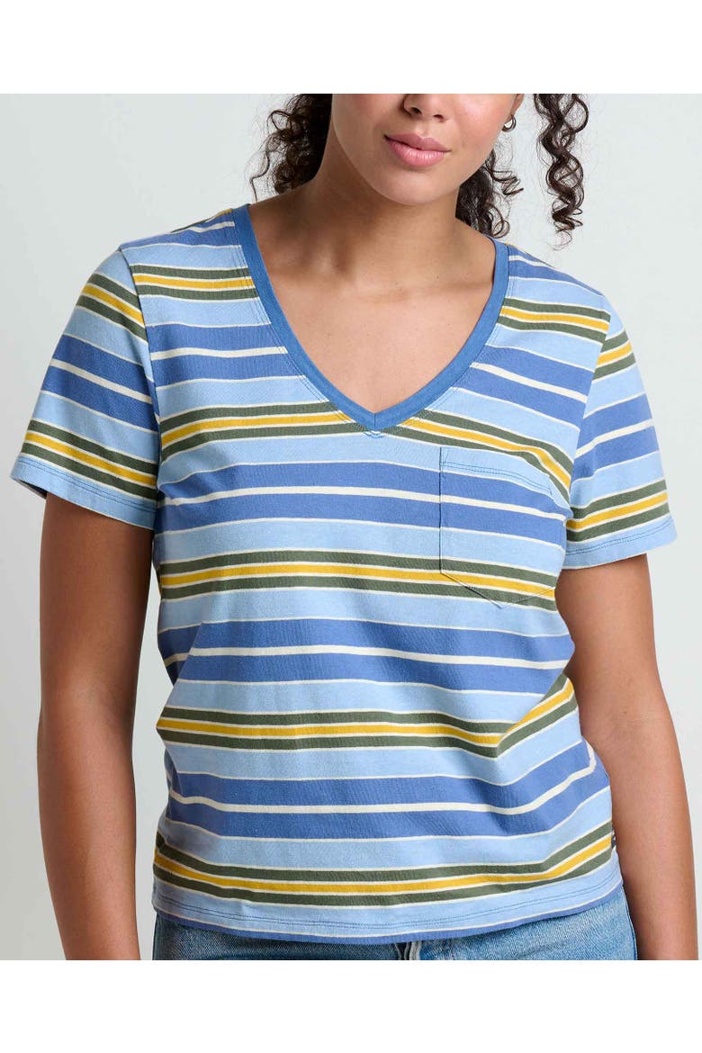 Women's Grom V-Neck Short Sleeve Shirt, Alternate, color, Weathered Blue Stripe