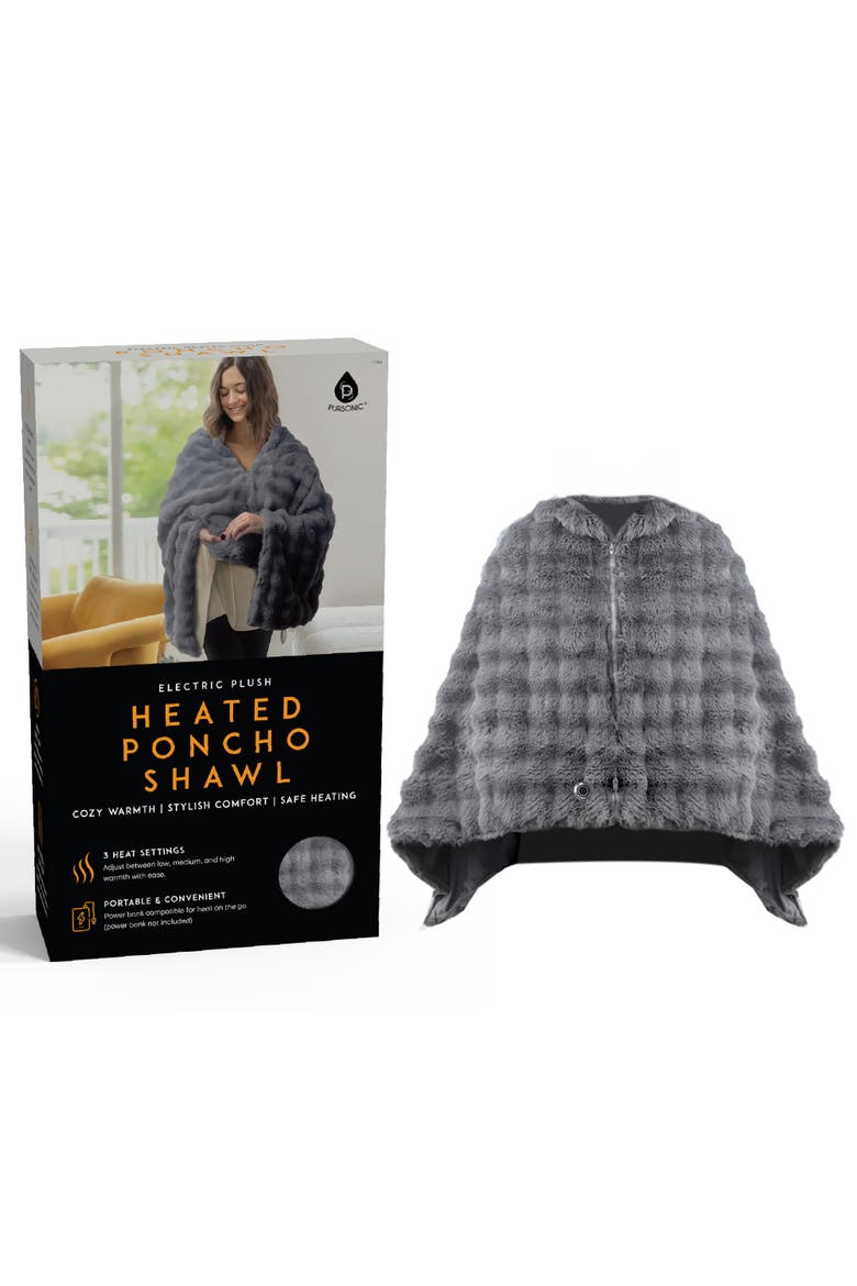 Heated Poncho Shawl, Main, color, Grey