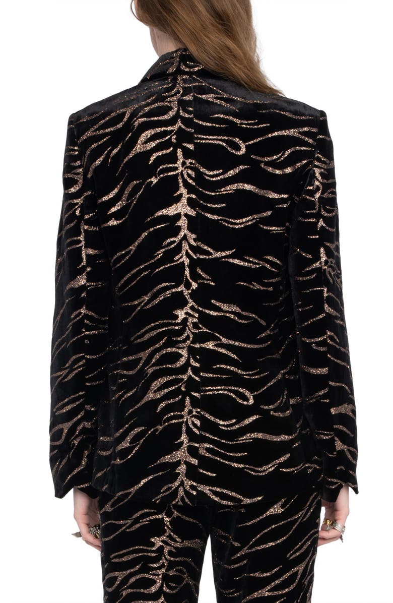 Zadig & Voltaire Vavy Metallic Tiger Stripe Velvet Jacket, Alternate, color, Black