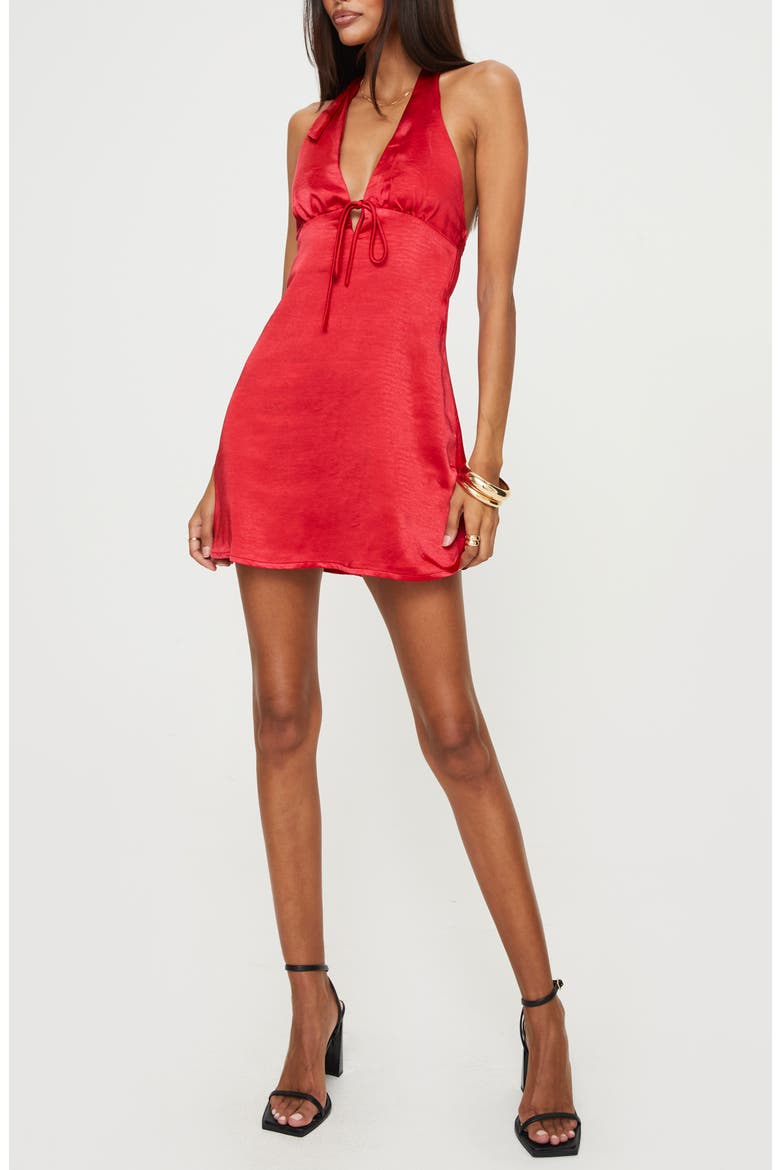 Lanier Satin Halter Minidress, Main, color, RED