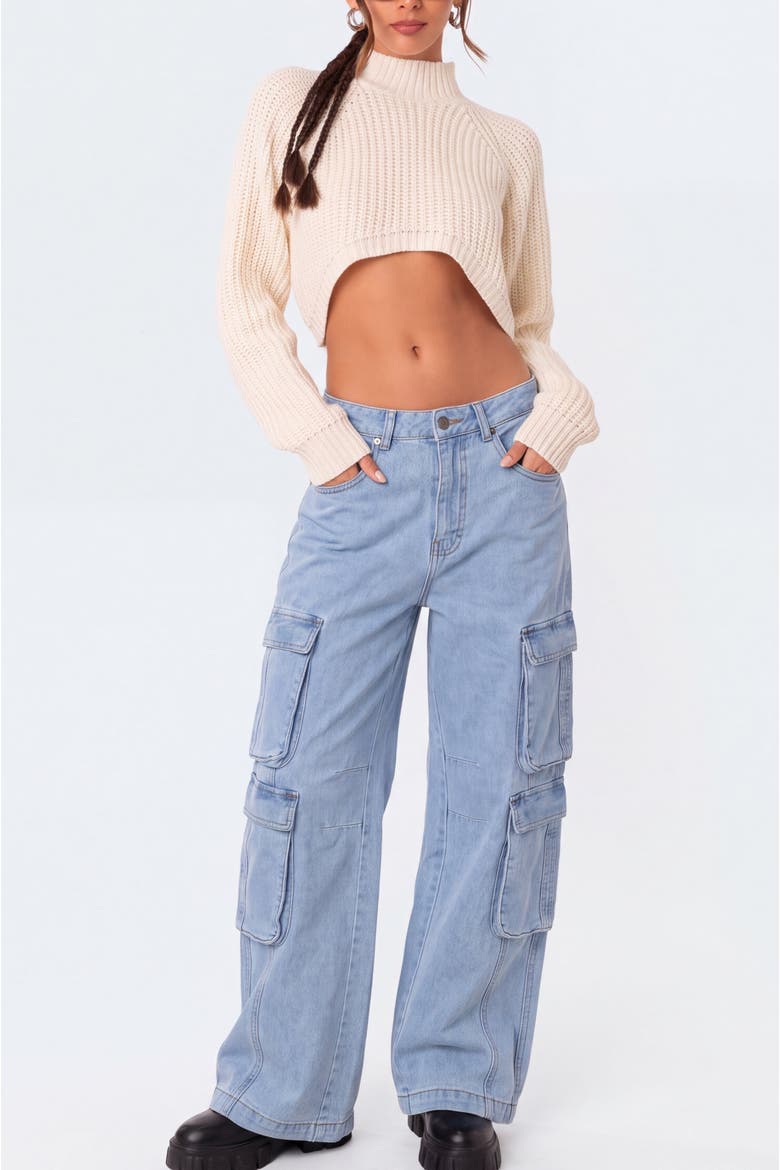 High Waist Wide Leg Cargo Jeans, Alternate, color, Light Wash
