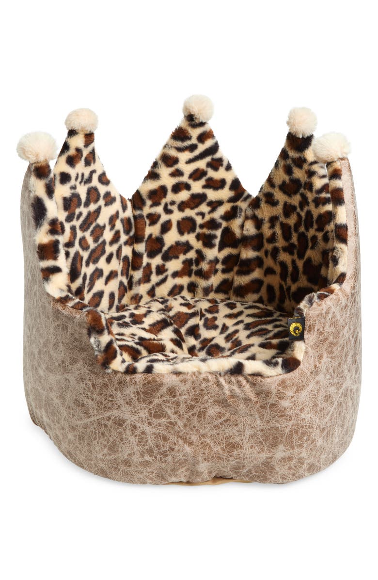 Precious Tails Leopard Print Crown Pet Bed, Main, color,