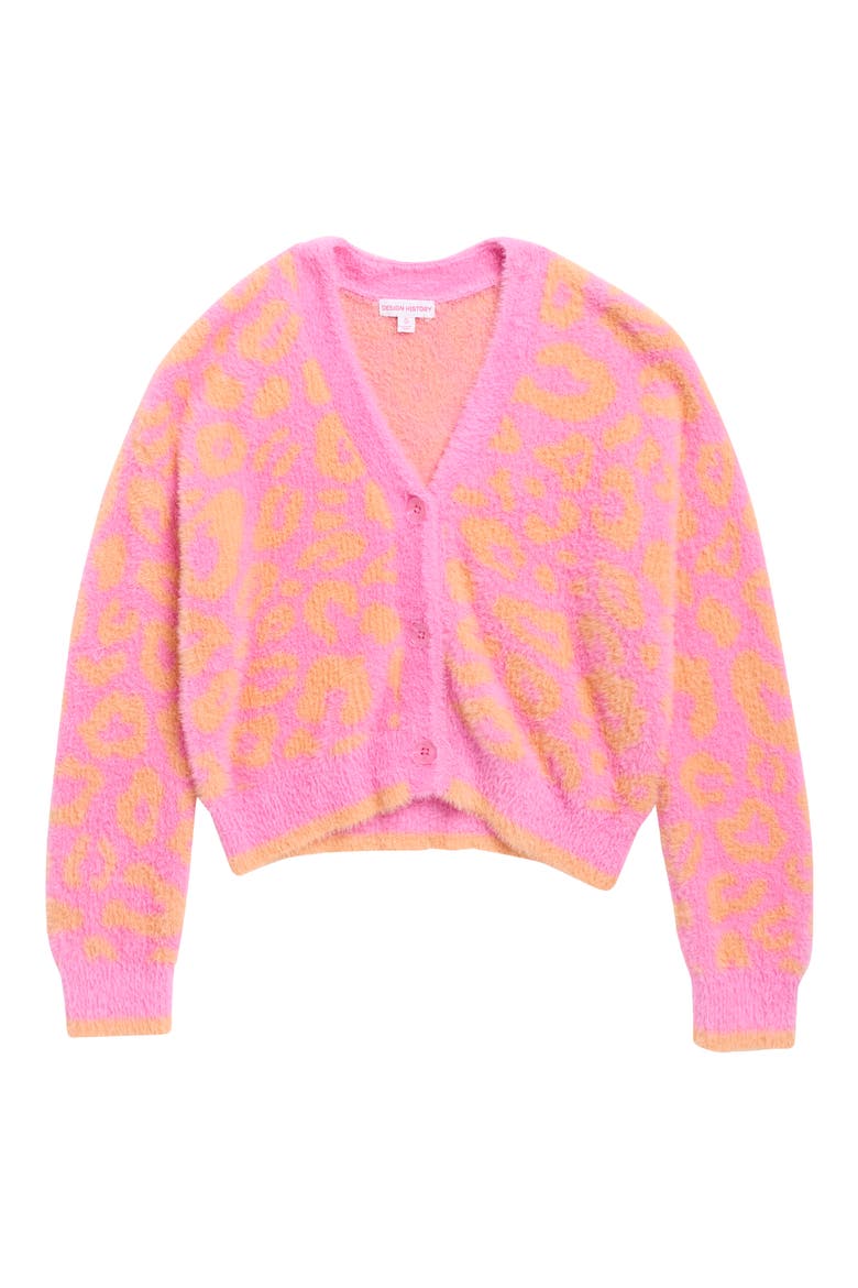 Kids' Animal Print Fuzzy Cardigan, Main, color, SNUG PINK