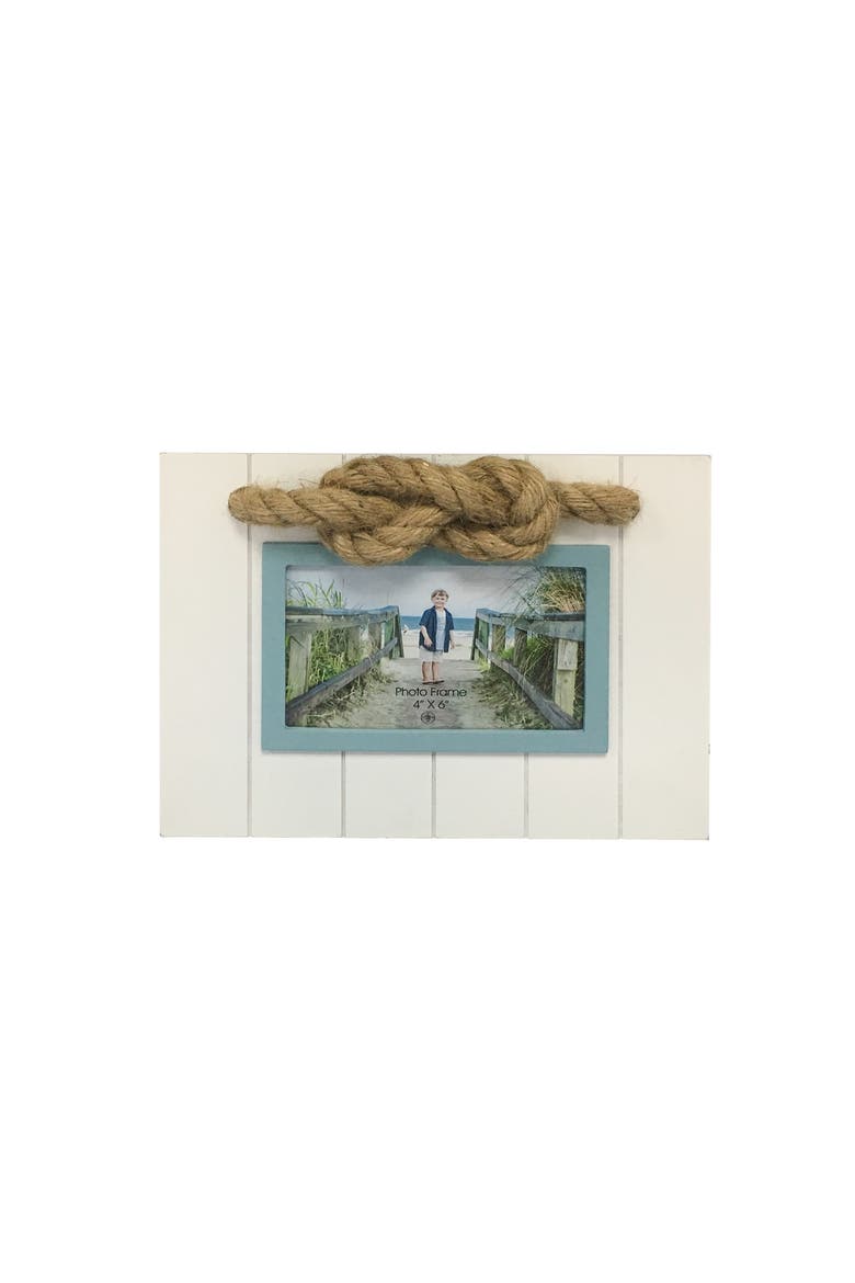 4"X6" White & Teal With Rope Photo Frame Picture Holder, Main, color, White