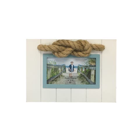 4"X6" White & Teal With Rope Photo Frame Picture Holder