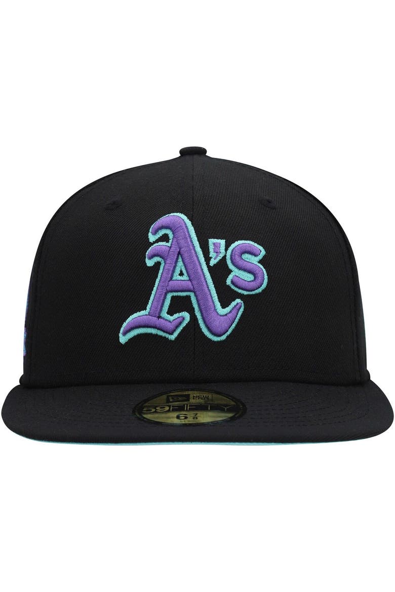 Men's New Era Black Oakland Athletics 40th Anniversary Black Light 59FIFTY Fitted Hat, Alternate, color, Black