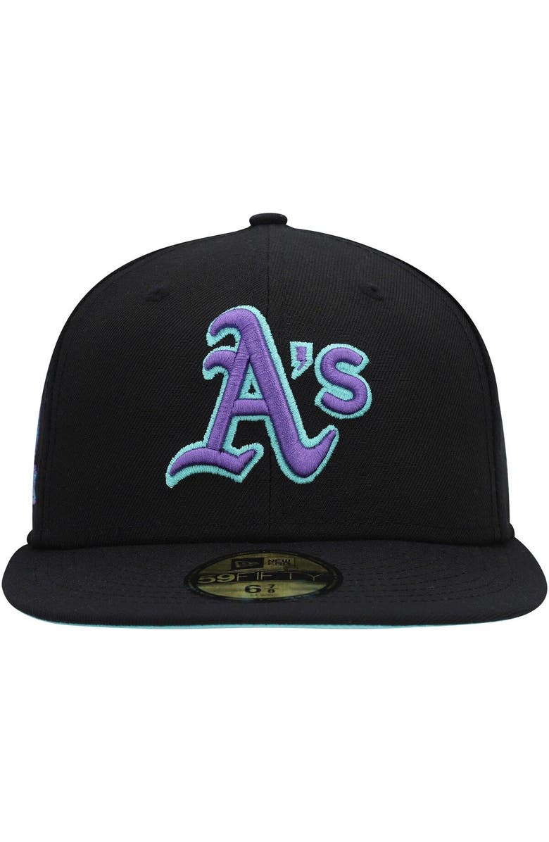 New Era Men's New Era Black Oakland Athletics 40th Anniversary Black Light 59FIFTY Fitted Hat, Alternate, color,