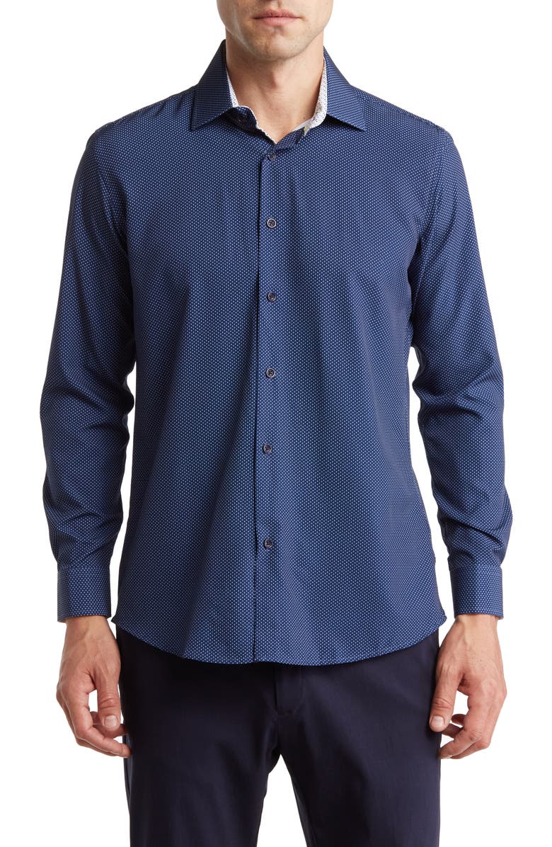 TOM BAINE Regular Fit Performance Stretch Long Sleeve Button Front Shirt, Main, color,