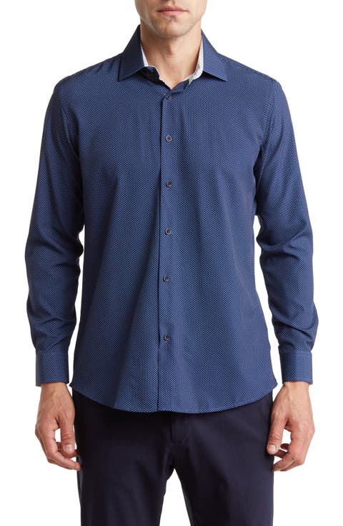 Regular Fit Performance Stretch Long Sleeve Button Front Shirt