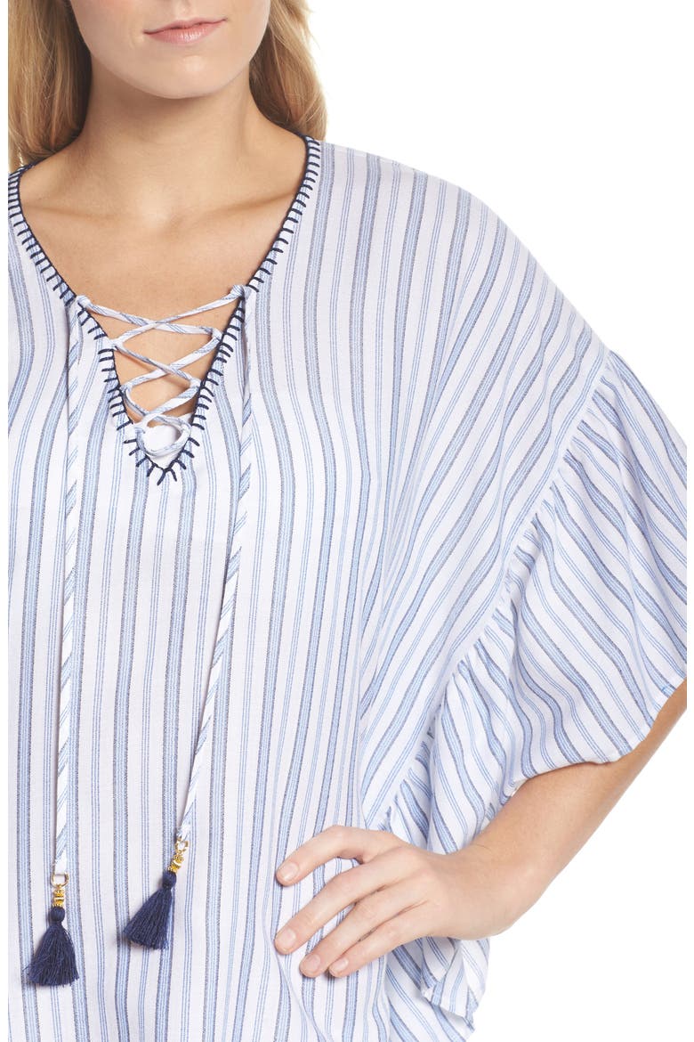 Ticking Stripe Cover-Up Tunic, Alternate, color, WHITE