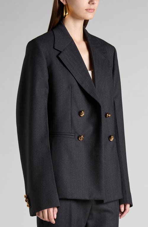 Shop Bottega Veneta Knot Button Oversize Wool Blazer In 1292 Black/dark Blue