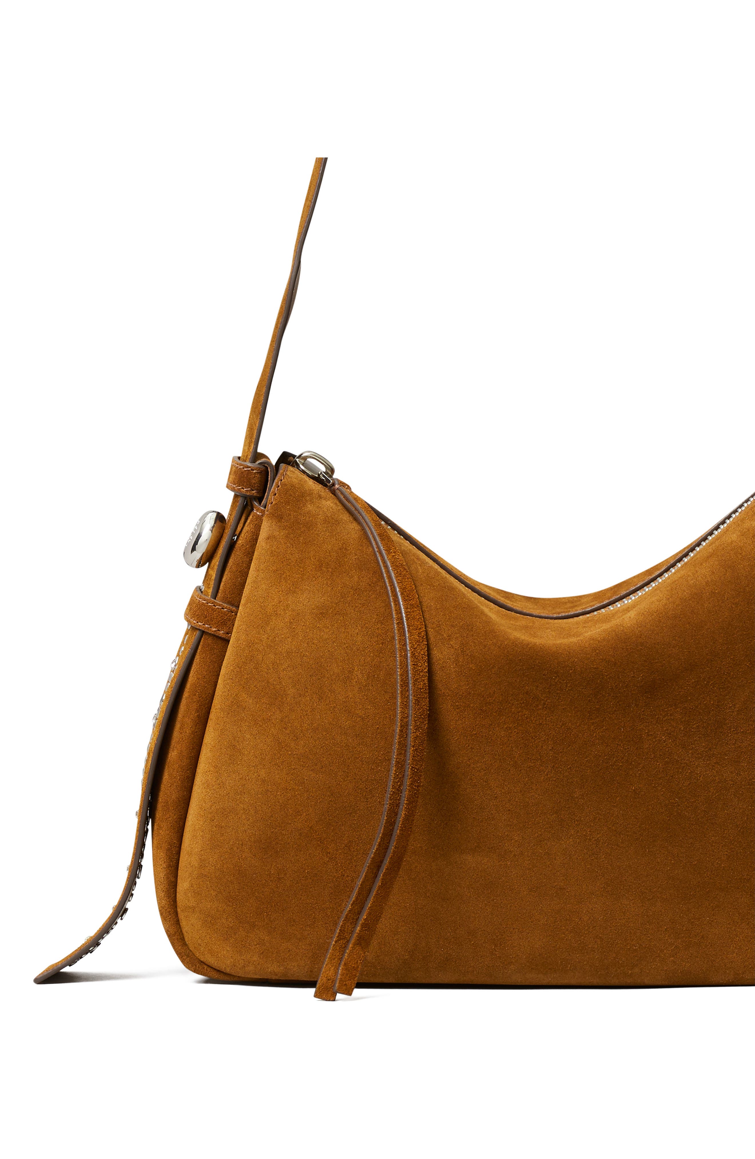 Romy Studded Suede Shoulder Bag, Alternate, color, CARAMEL