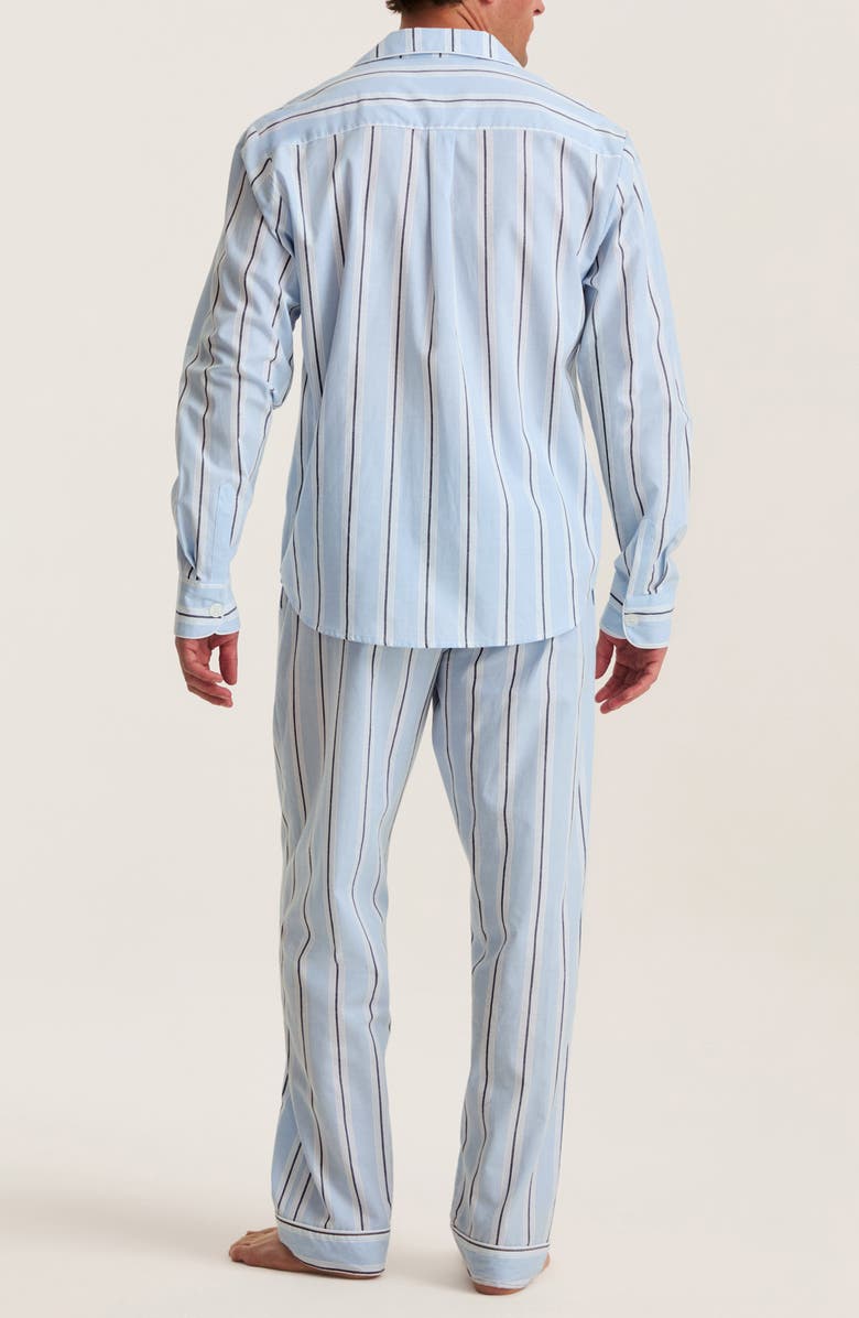 Petite Plume Classic Stripe Cotton Twill Pajamas, Alternate, color, Blue