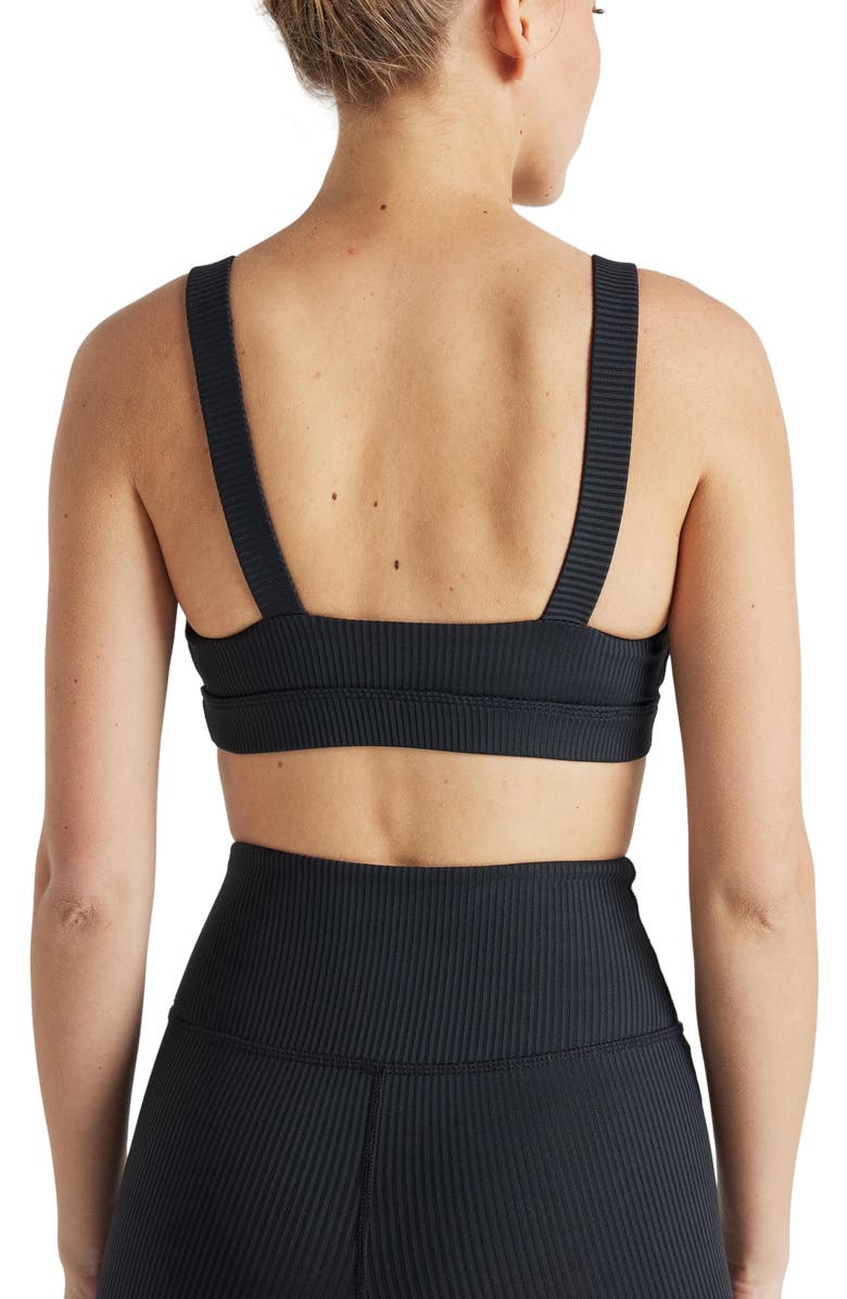 Losano Renew Rib Square Neck Bra, Alternate, color, Black