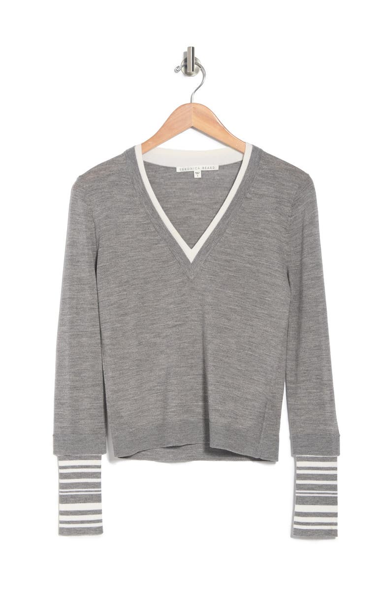Veronica Beard Avory Contrast Cuff Merino Wool Blend Sweater, Alternate, color,