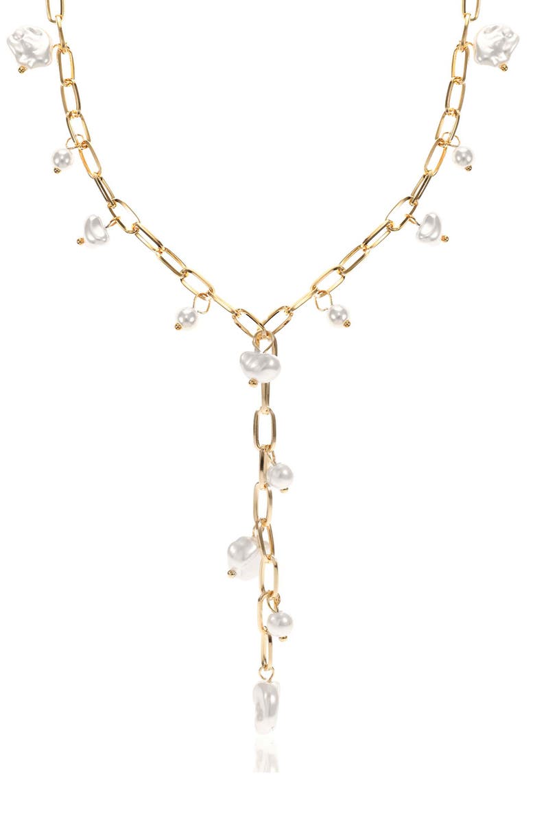 Ettika Faux Pearl Charm Y-Necklace, Alternate, color, White/ Gold