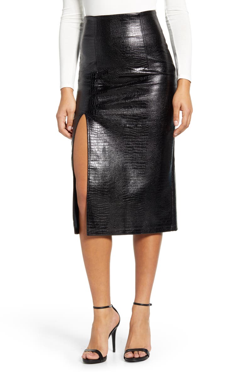 Topshop Croc Faux Leather Pencil Skirt, Main, color,