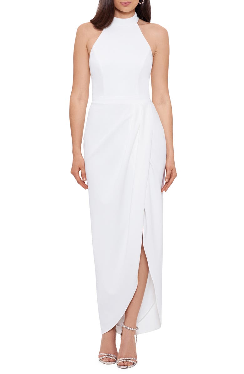Xscape Evenings Halter Neck Crepe Gown, Main, color,