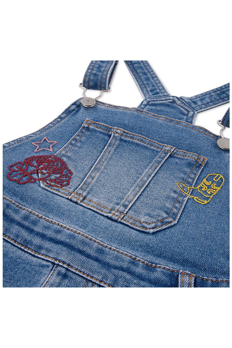Kids' Embroidered Denim Overall Dress, Alternate, color, DANCE AROUND