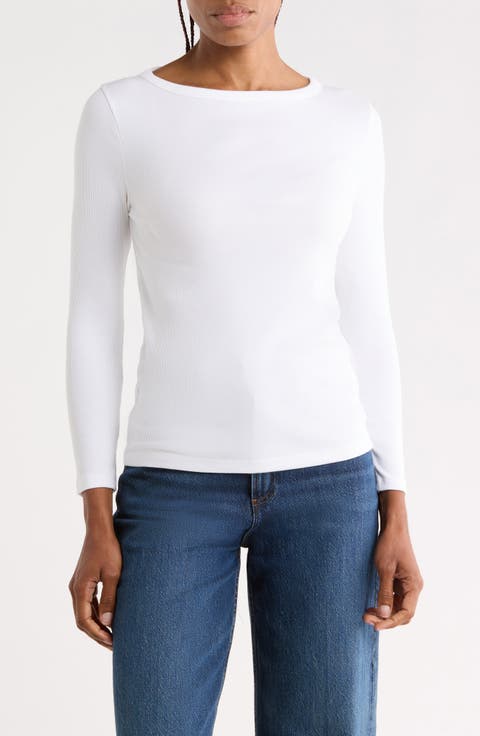 Ribbed Boat Neck Top
