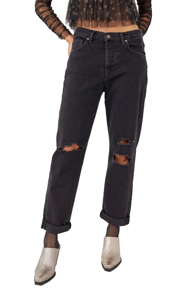 Bren Distressed Boyfriend Jeans, Main, color, BLACK