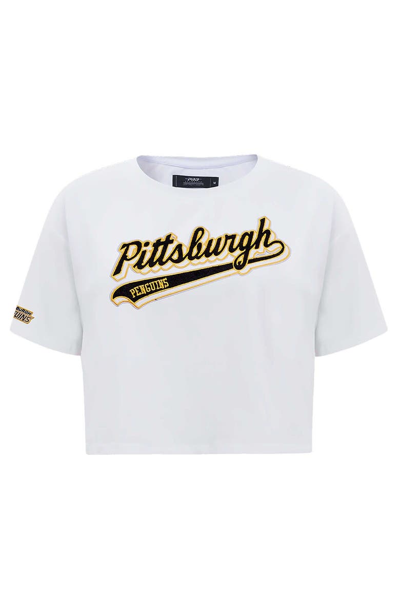 PRO STANDARD Women's Pro Standard White Pittsburgh Penguins Boxy Script Tail Cropped T-Shirt, Alternate, color, White