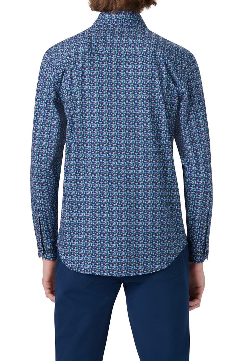 OoohCotton® Geo Print Button-Up Shirt, Alternate, color, PEACOCK