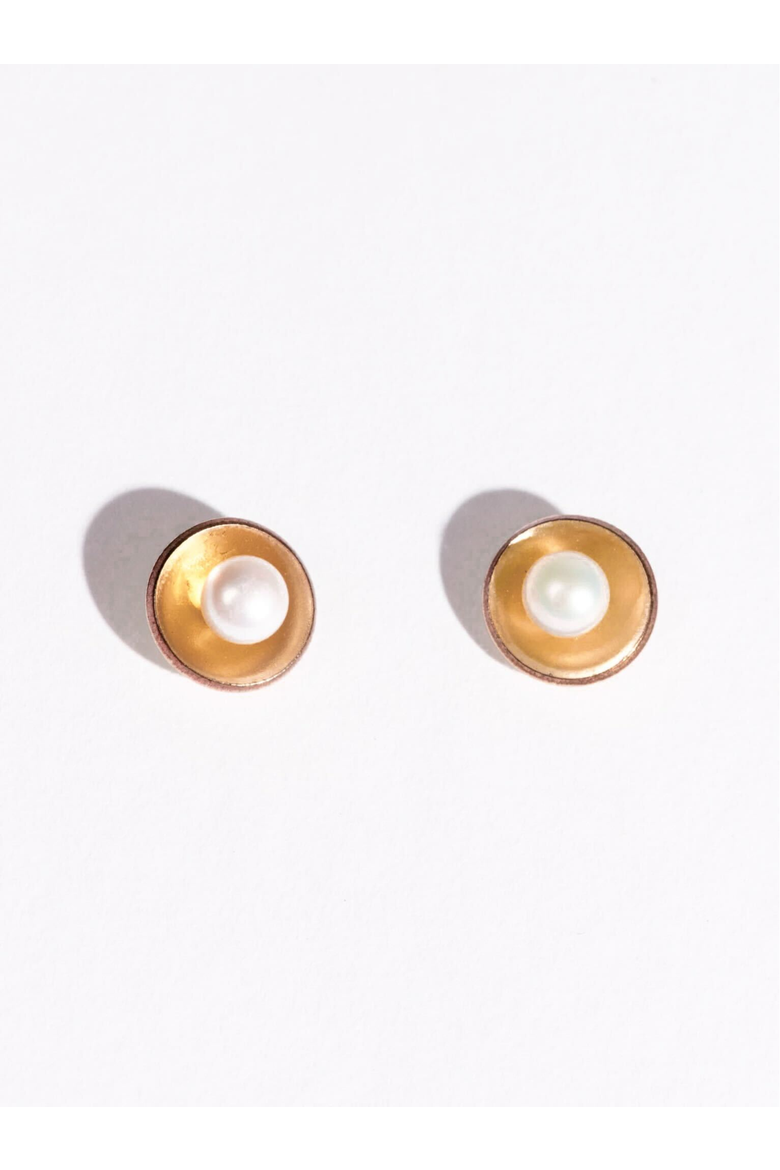 Emma Pearl Dish Studs, Main, color, Gold-filled