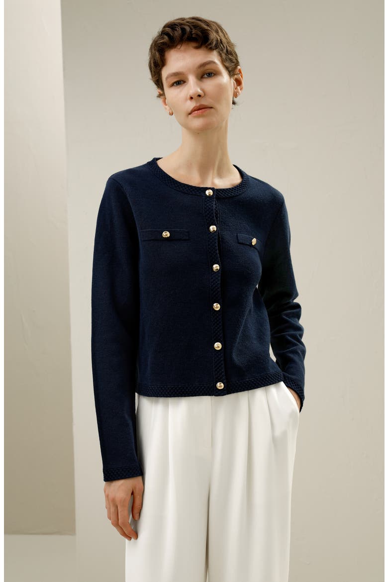Women's Wool Button-Front Sweater Lady Jacket, Alternate, color, Navy Blue